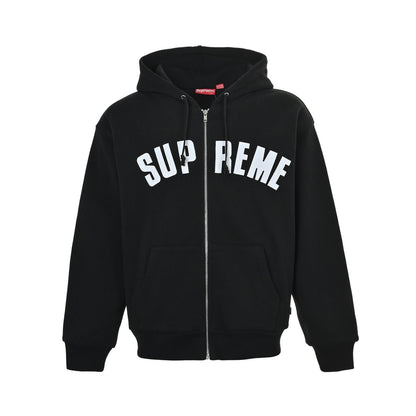 Supreme 24 style patch embroidered letter zipper hooded sweatshirt jacket