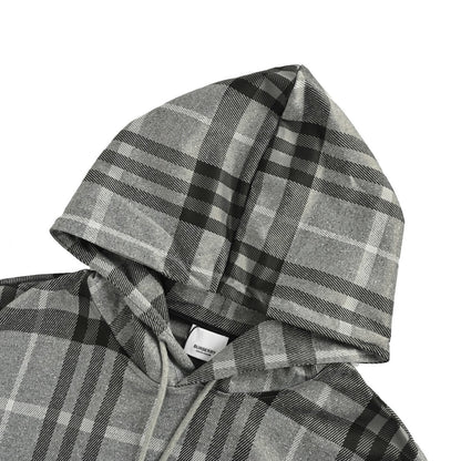 Burberry 25Fw chest embroidered logo plaid hooded sweatshirt