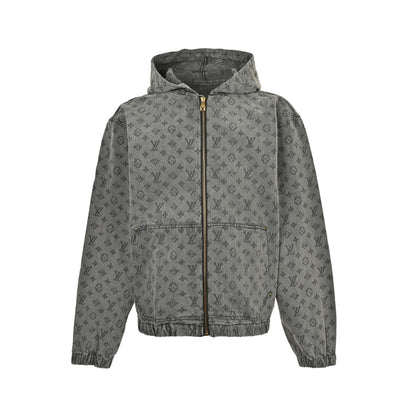 Louis Vuitton 25Fw allover printed old flower jacquard zipper hooded denim jacket