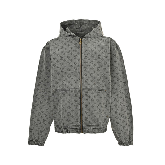 Louis Vuitton 25Fw allover printed old flower jacquard zipper hooded denim jacket