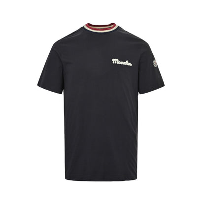 Moncler/Mask Knitted Color Stripe Neck Embroidered Letters Short Sleeves