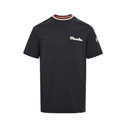Moncler/Mask Knitted Color Stripe Neck Embroidered Letters Short Sleeves