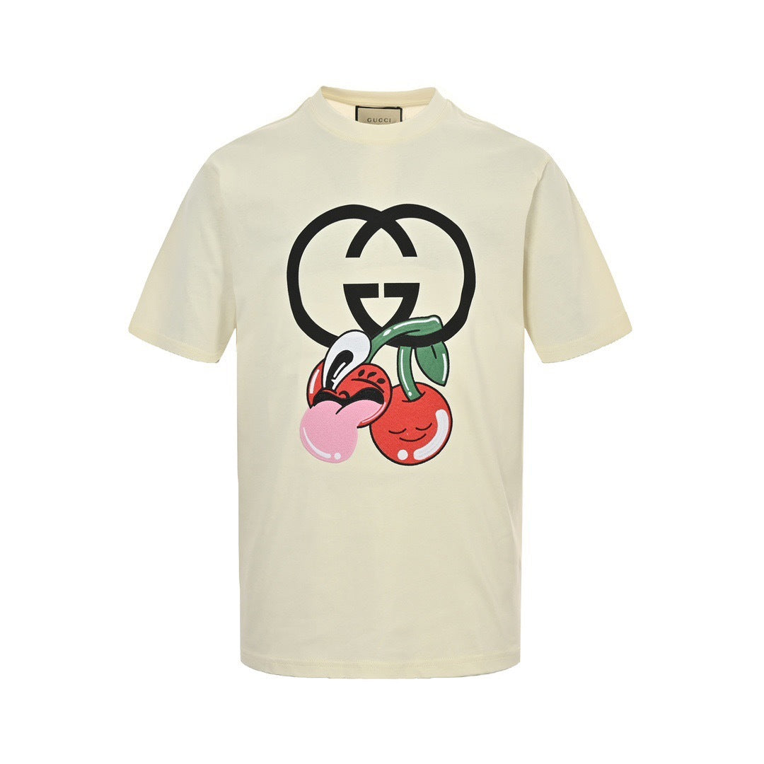 Gucci 24ss cherry embroidered short sleeves