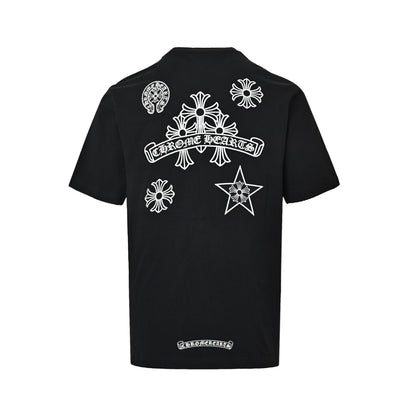 Chrome Hearts/Chrome Heart Sanskrit cross embroidery round neck short sleeves