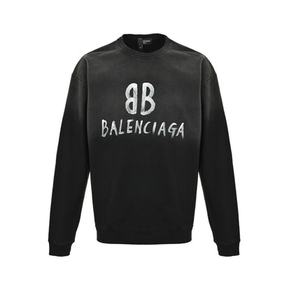 Balenciaga/Balanciaga Double B washed grass lettering printed round neck sweatshirt