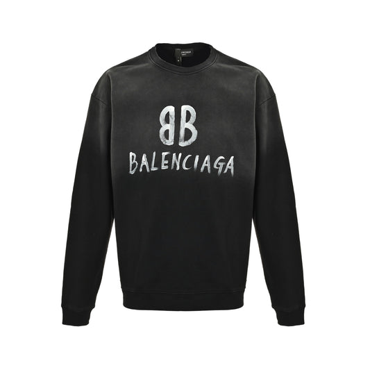 Balenciaga/Balanciaga Double B washed grass lettering printed round neck sweatshirt
