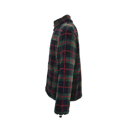 Miu Miu contrasting plaid sherpa zipper jacket