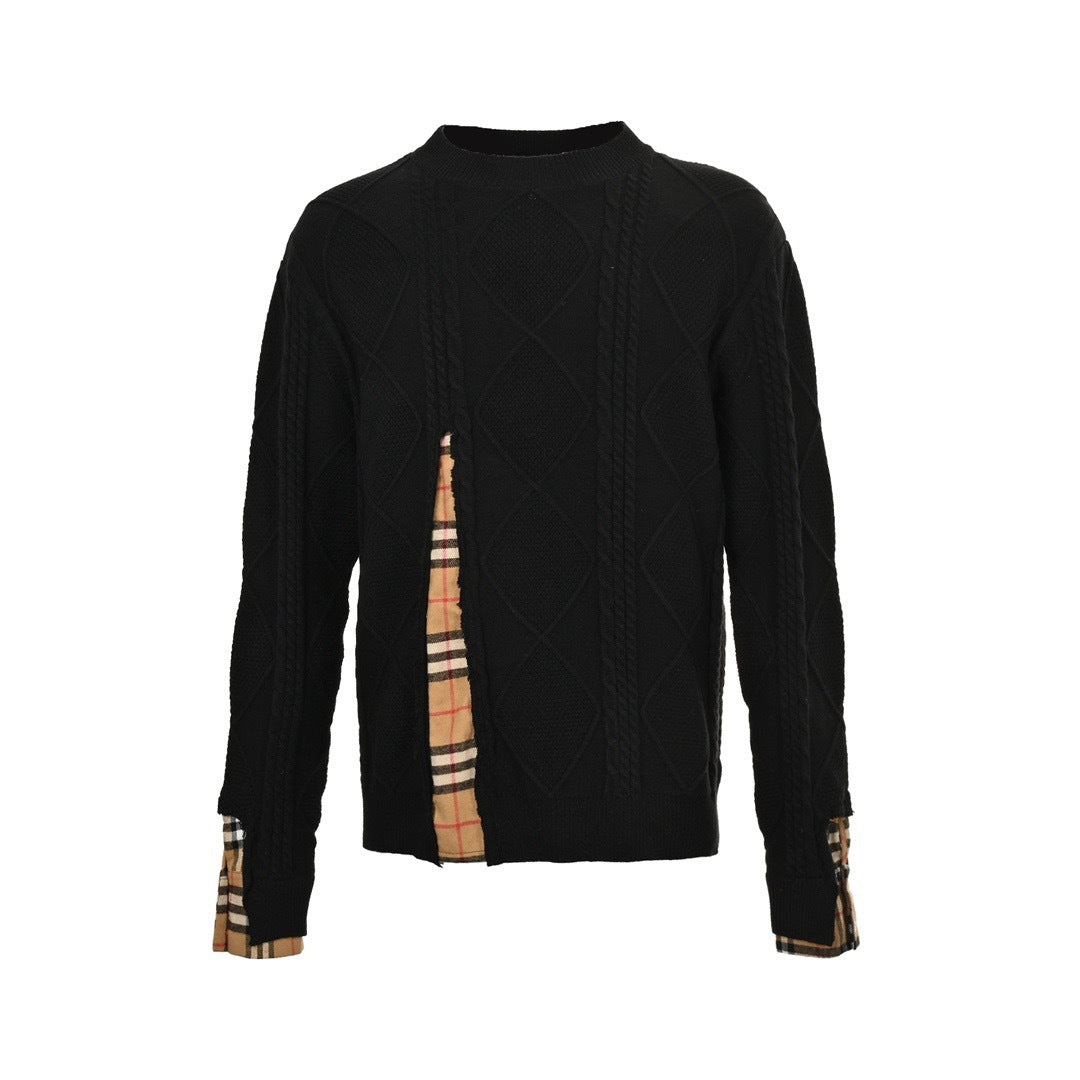 Burberry fake two piece patchwork crew neck sweater