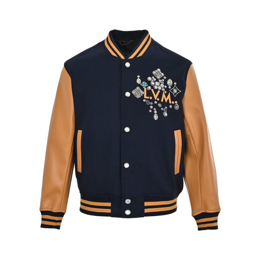 Louis Vuitton 26ss rhinestone embroidered baseball jacket