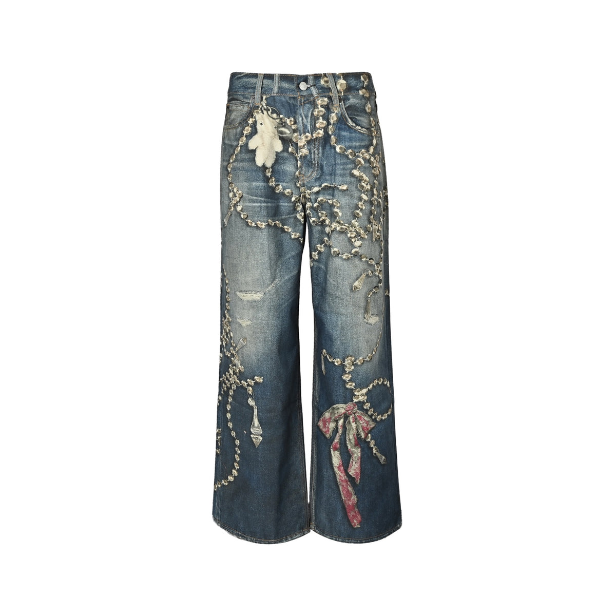 Acne Studios chain print dyed distressed jeans