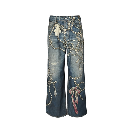 Acne Studios chain print dyed distressed jeans
