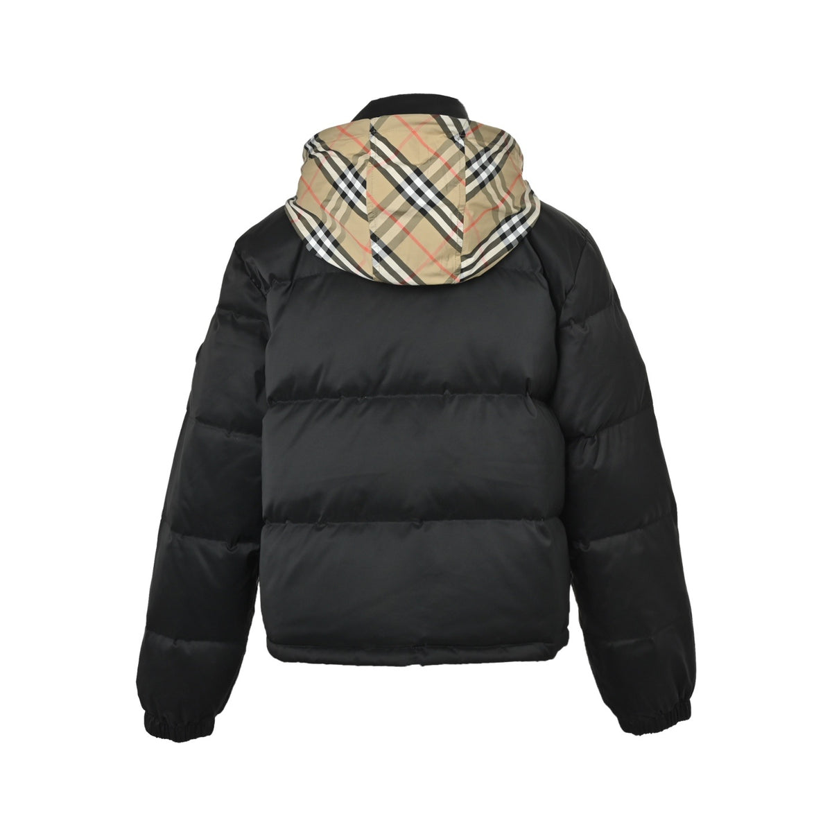 Burberry hidden hood plaid placket down jacket