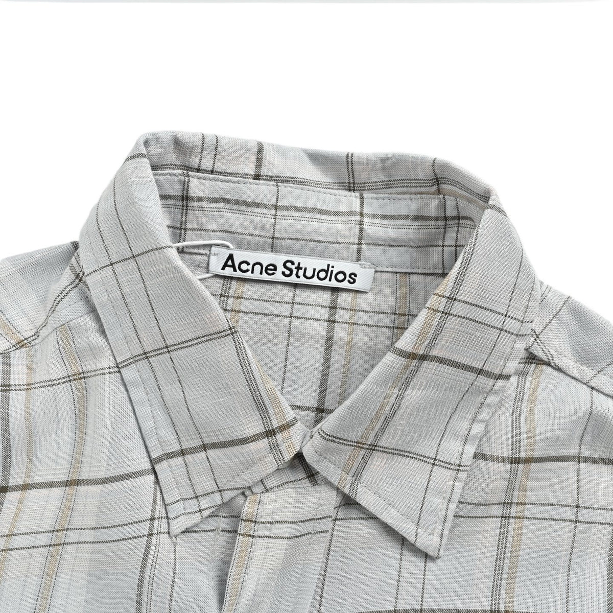 Acne Studios bow light gray plaid long-sleeved shirt