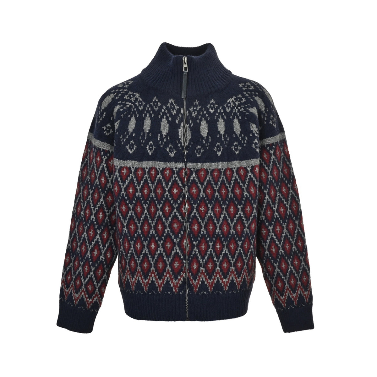 Loewe/Luo Yiwei full geometric round neck zipper knitted sweater jacket