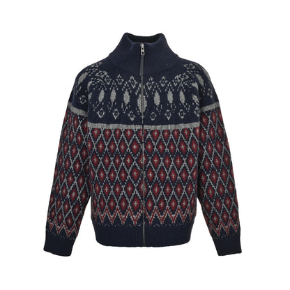 Loewe/Luo Yiwei full geometric round neck zipper knitted sweater jacket