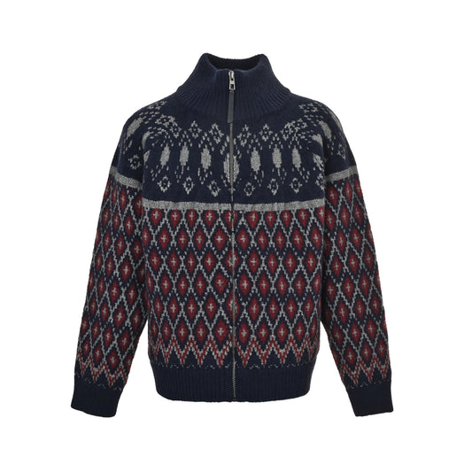 Loewe/Luo Yiwei full geometric round neck zipper knitted sweater jacket