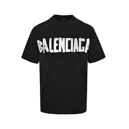 Balenciaga masking paper black and silver tape printed short sleeves