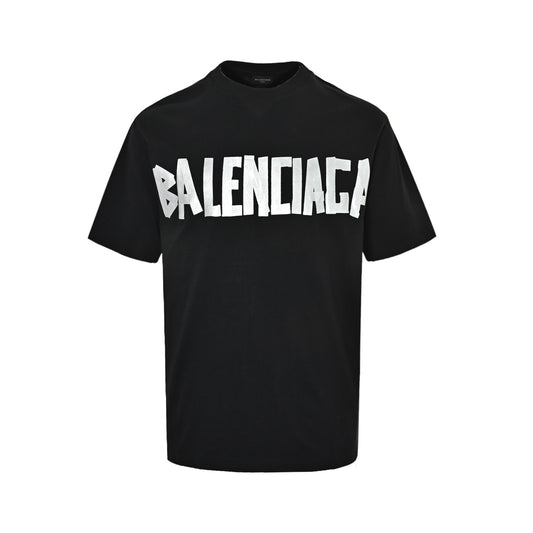 Balenciaga masking paper black and silver tape printed short sleeves
