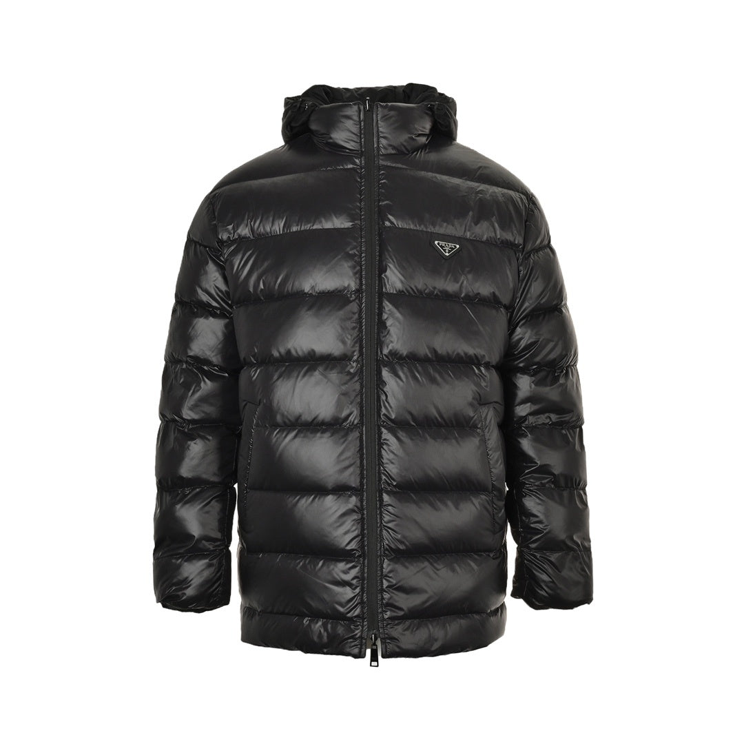 Prada triangle logo nylon bread double-sided hooded down jacket