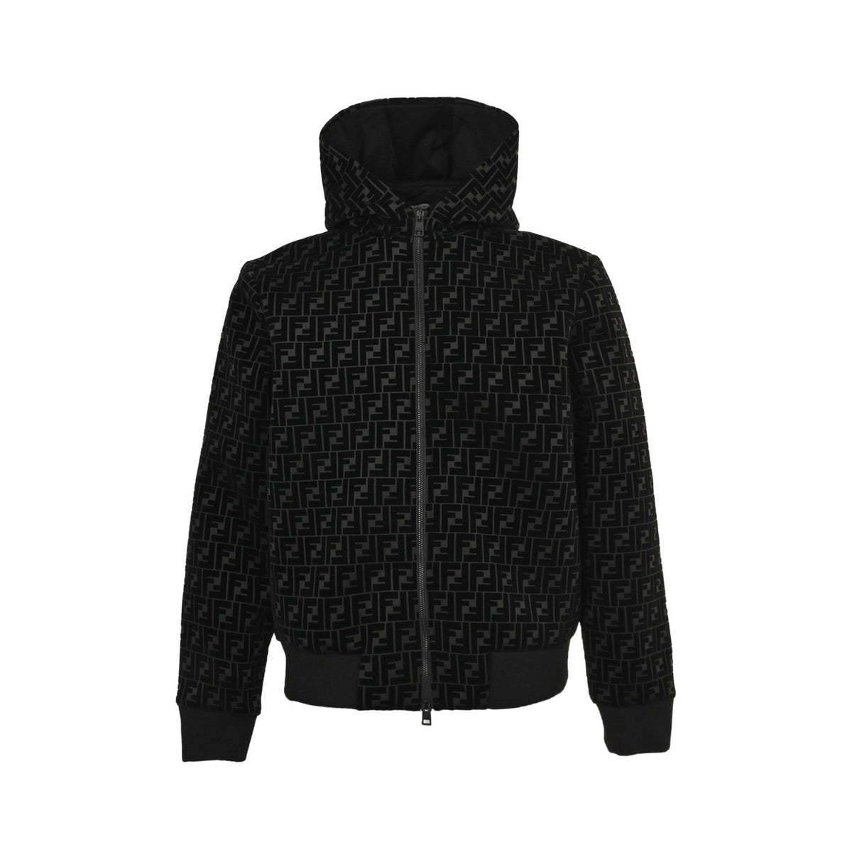 Fendi FF flocked zipper hooded jacket