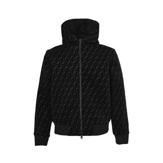 Fendi FF flocked zipper hooded jacket