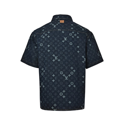 Louis Vuitton 26ss all-over printed presbyopic suit denim short-sleeved shirt
