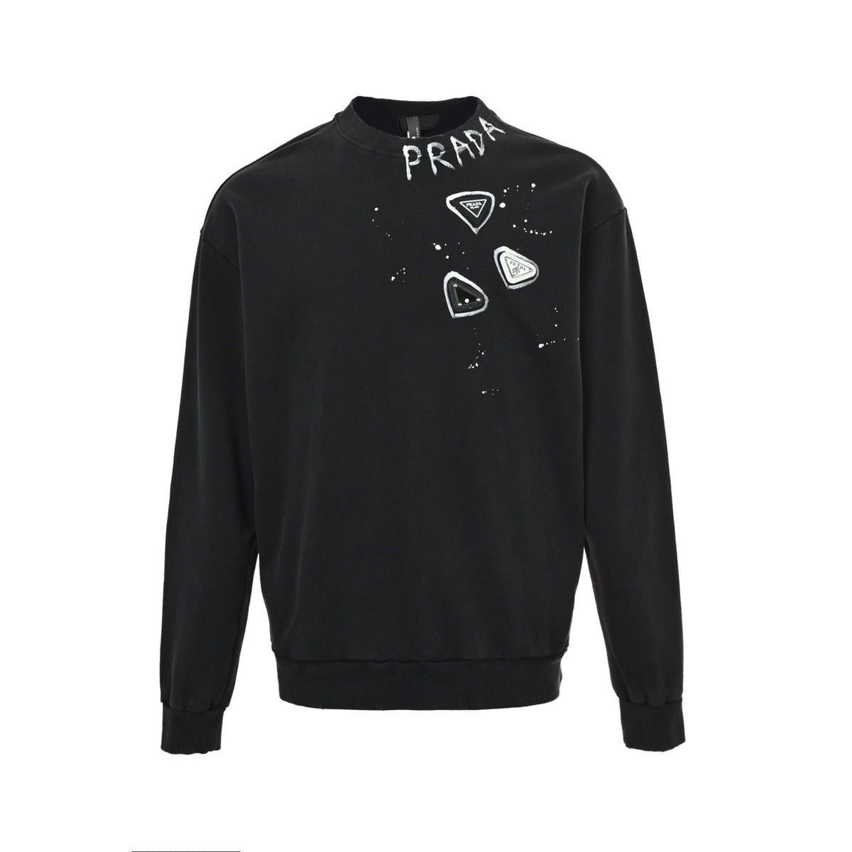 Prada triangle logo hand-painted lettering round neck sweatshirt