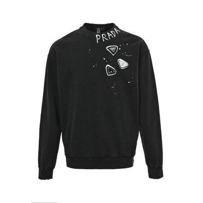 Prada triangle logo hand-painted lettering round neck sweatshirt