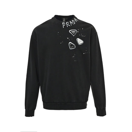 Prada triangle logo hand-painted lettering round neck sweatshirt