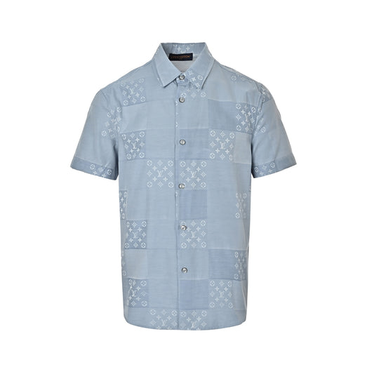 Louis Vuitton 26ss old flower jacquard stitching short-sleeved shirt