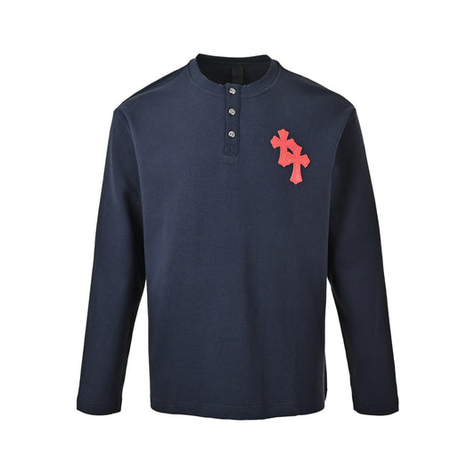 Chrome Hearts cross-cut leather waffle henley collar long sleeves