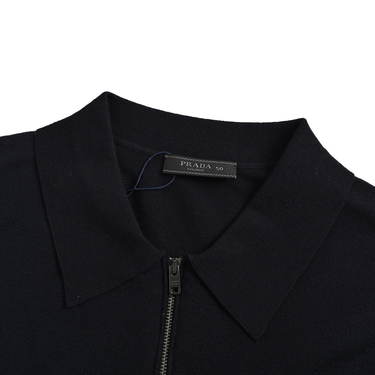 Prada 25ss embroidered logo half-zip knitted Polo short sleeves