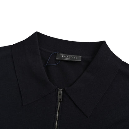 Prada 25ss embroidered logo half-zip knitted Polo short sleeves
