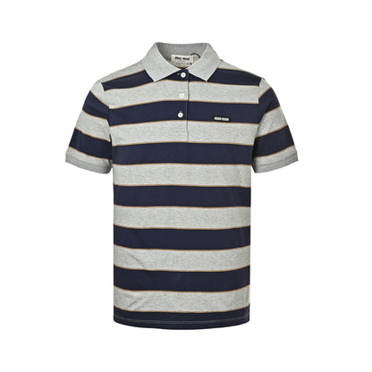 Miu Miu gray and blue striped Polo short sleeves