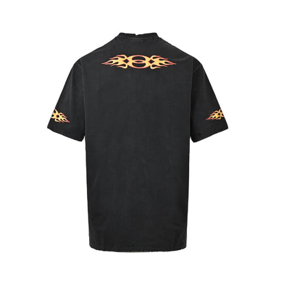 Balenciaga/Balanciaga 24ss flame print distressed short sleeves