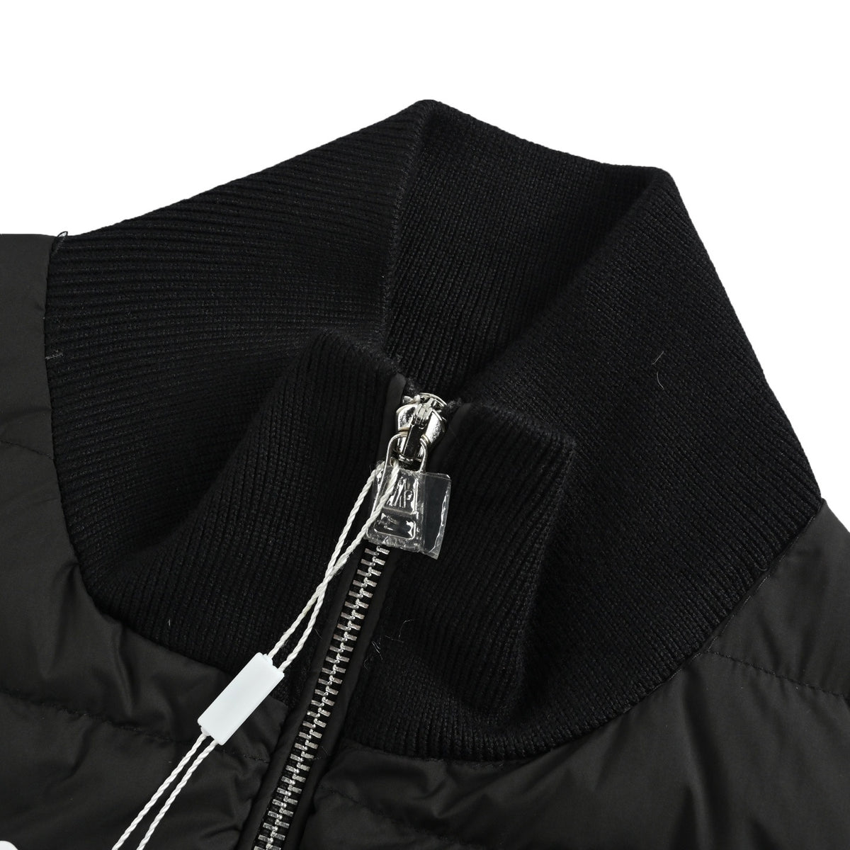 Moncler/Mask 25Fw leather pocket knitted patchwork down jacket