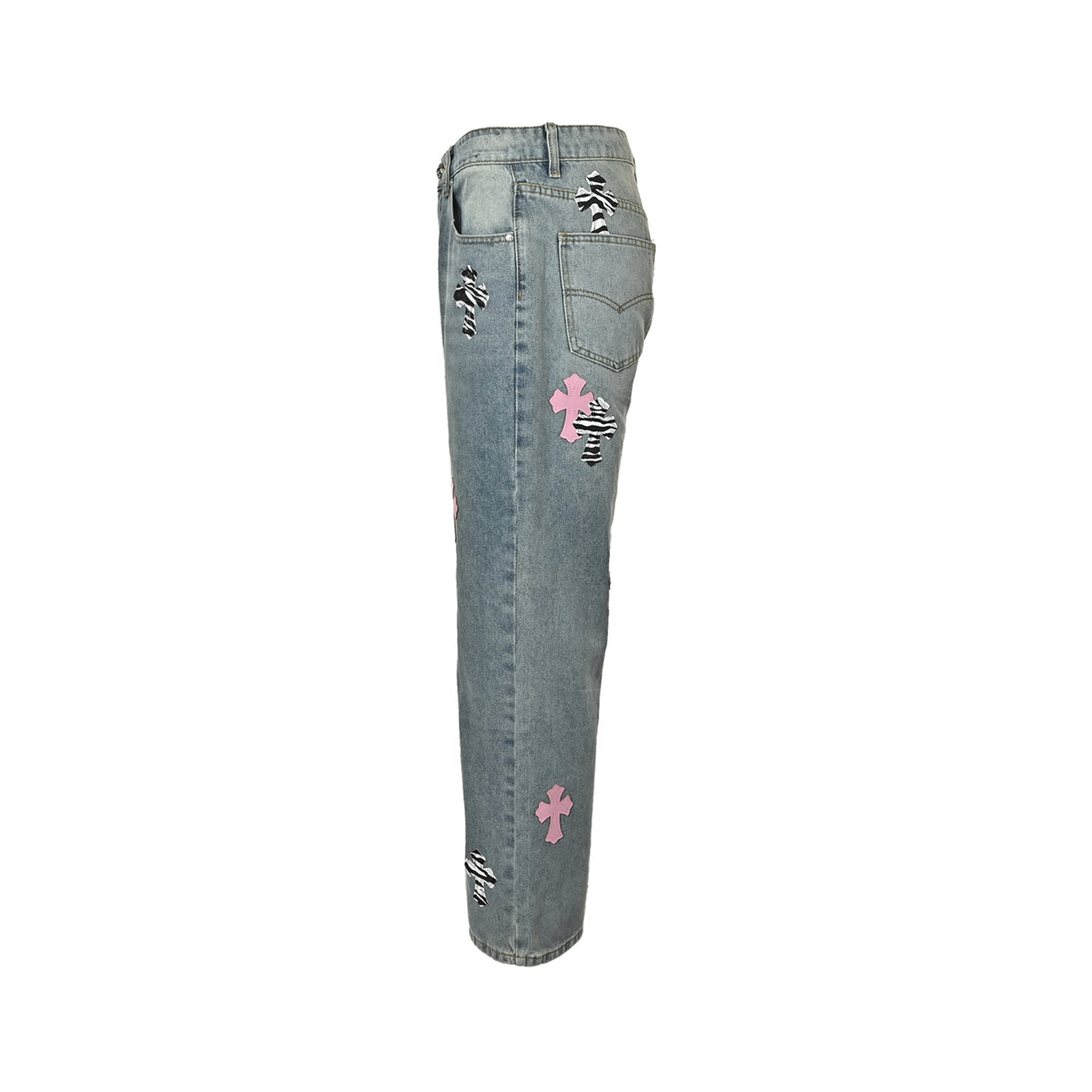 Chrome Hearts cross patch leather jeans