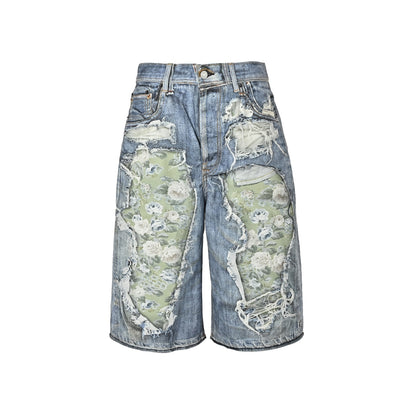 Acne Studios 3D printed floral denim shorts