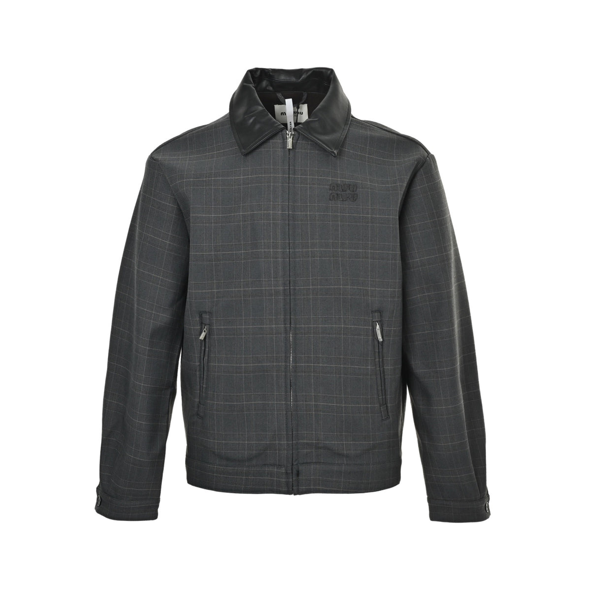 Miu Miu leather collar plaid jacket
