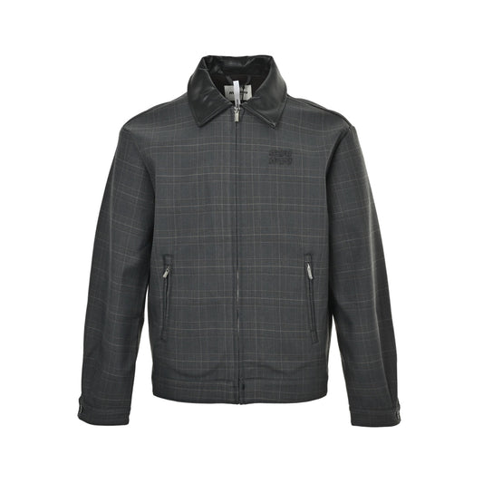 Miu Miu leather collar plaid jacket