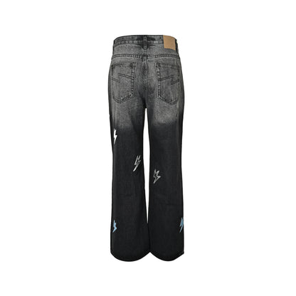 Amexnocap lightning black and white gradient patchwork leather jeans