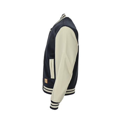 Louis Vuitton color-blocked leather sleeve baseball jacket