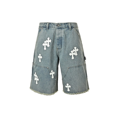 Chrome Hearts/Chrome Heart leather label cross denim shorts