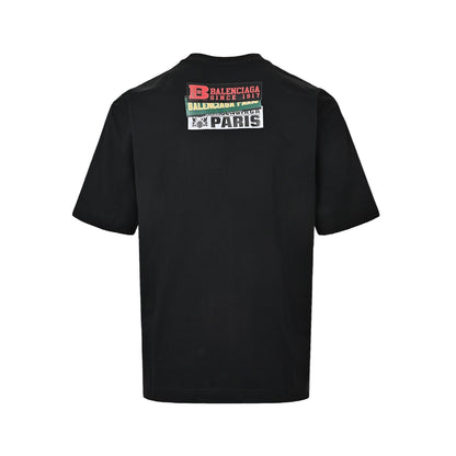 Balenciaga/Balanciaga 26ss stacked label tape printed letter embroidery short sleeves