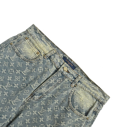 Louis Vuitton all-over printed jacquard straight washed jeans