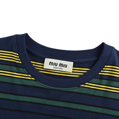 Miu Miu 25Fw Automne yellow and green striped short sleeves