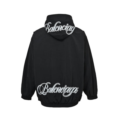 Balenciaga/Balanciaga hooded sports jacket with cursive signature lettering embroidery