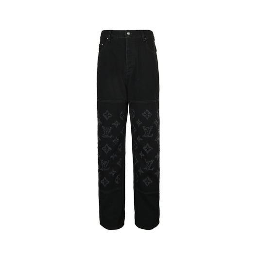 Louis Vuitton burnt flower washed ripped jeans