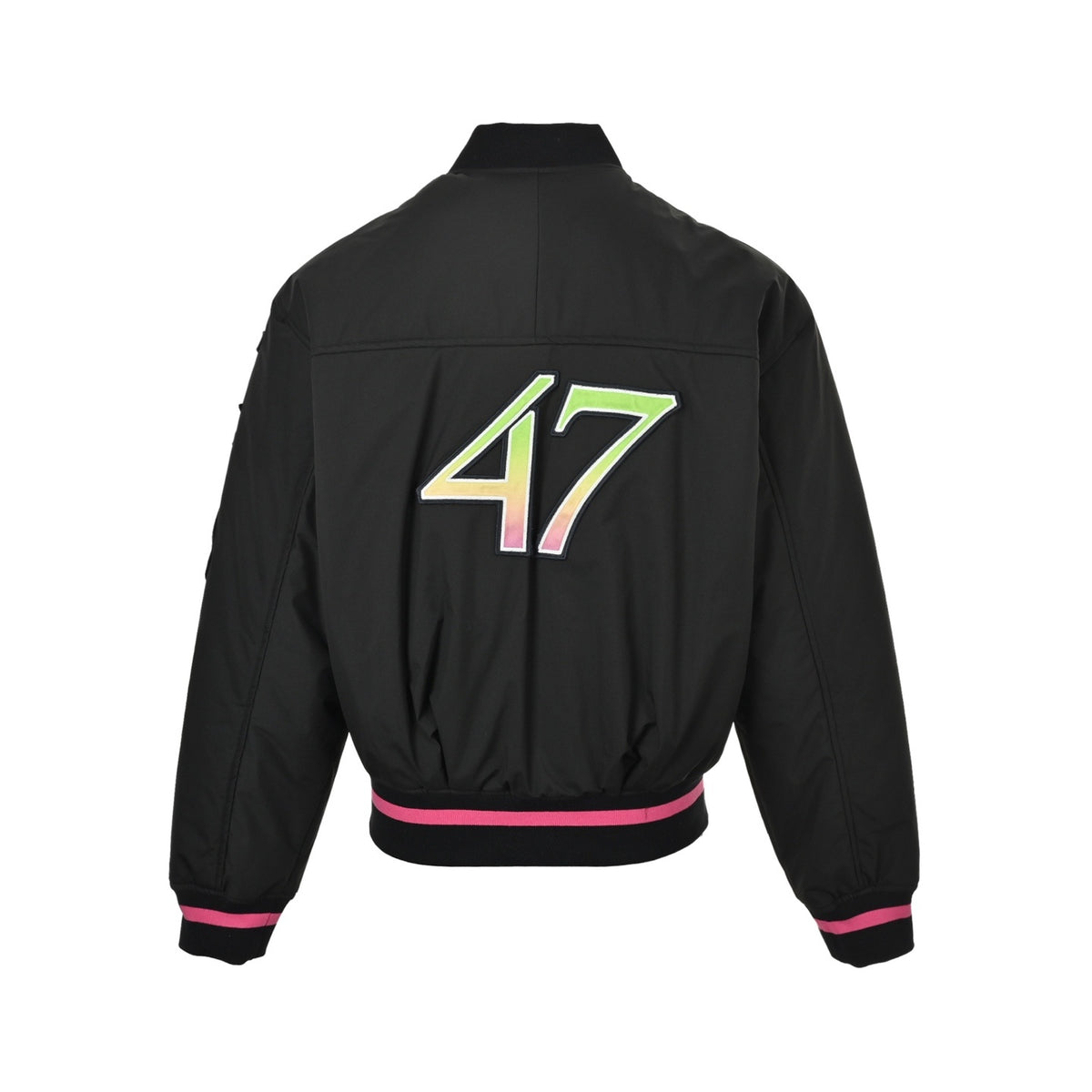 Dior No. 47 neon pink embroidered baseball jacket