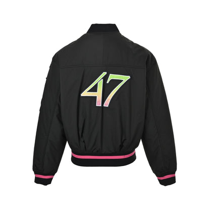 Dior No. 47 neon pink embroidered baseball jacket